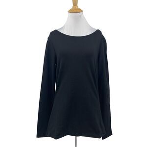 LTS Basics Shirt Womens S Small Black Cotton Stretch Scoop Back Long Sleeve Tee